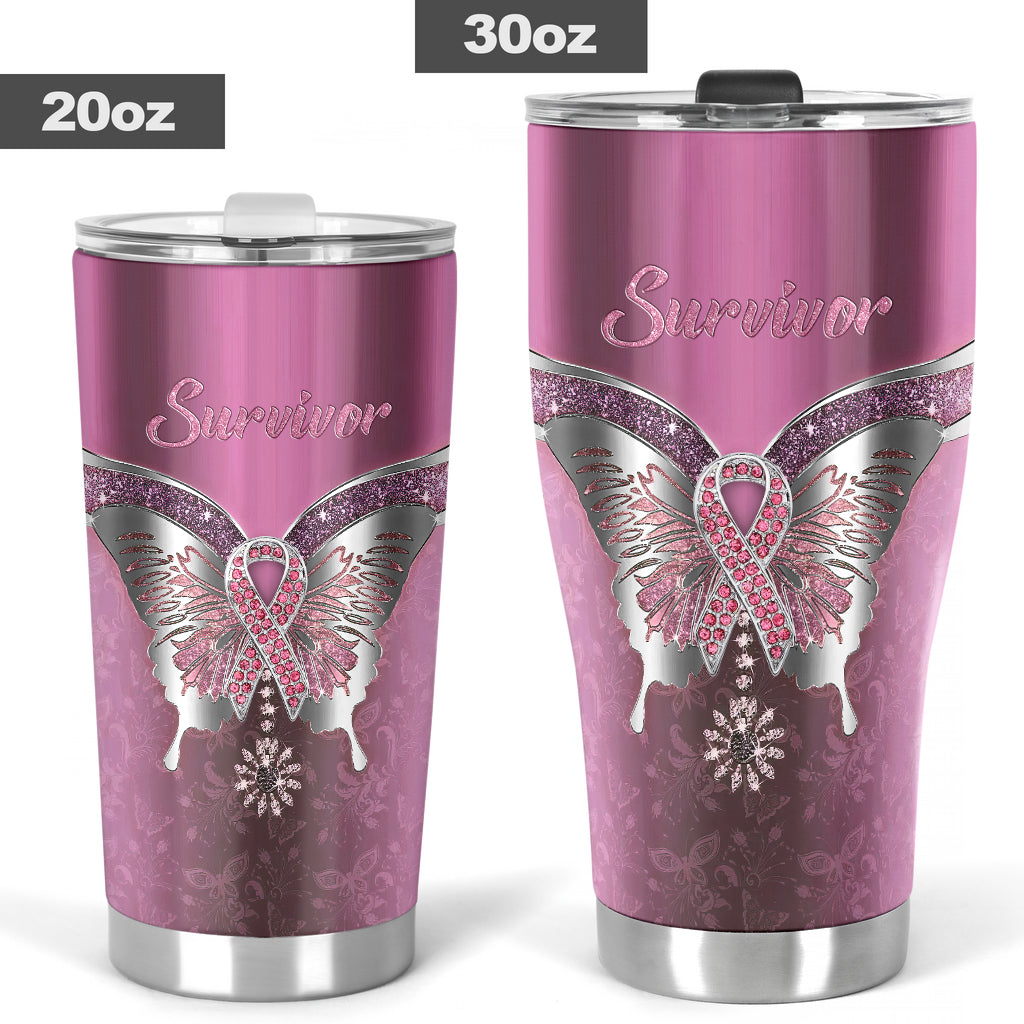 Survivor - Breast Cancer Awareness Tumbler With Metal Pattern Print 0622