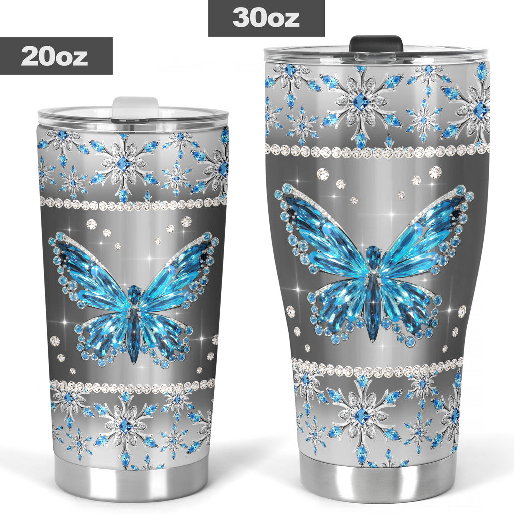 Winter Vibes Rhinestone Pattern Print Butterfly Tumbler 0622