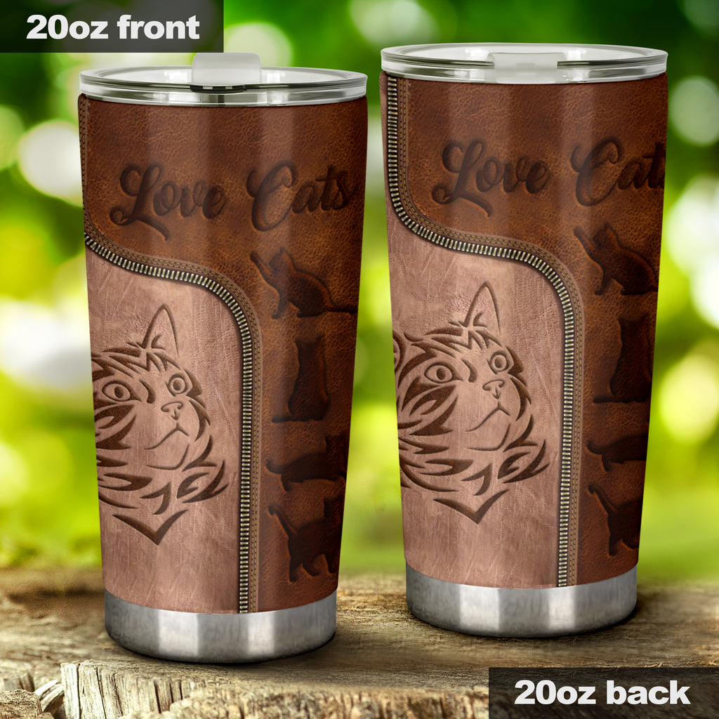 Love Cats Leather Pattern Print Cat Tumbler 0622