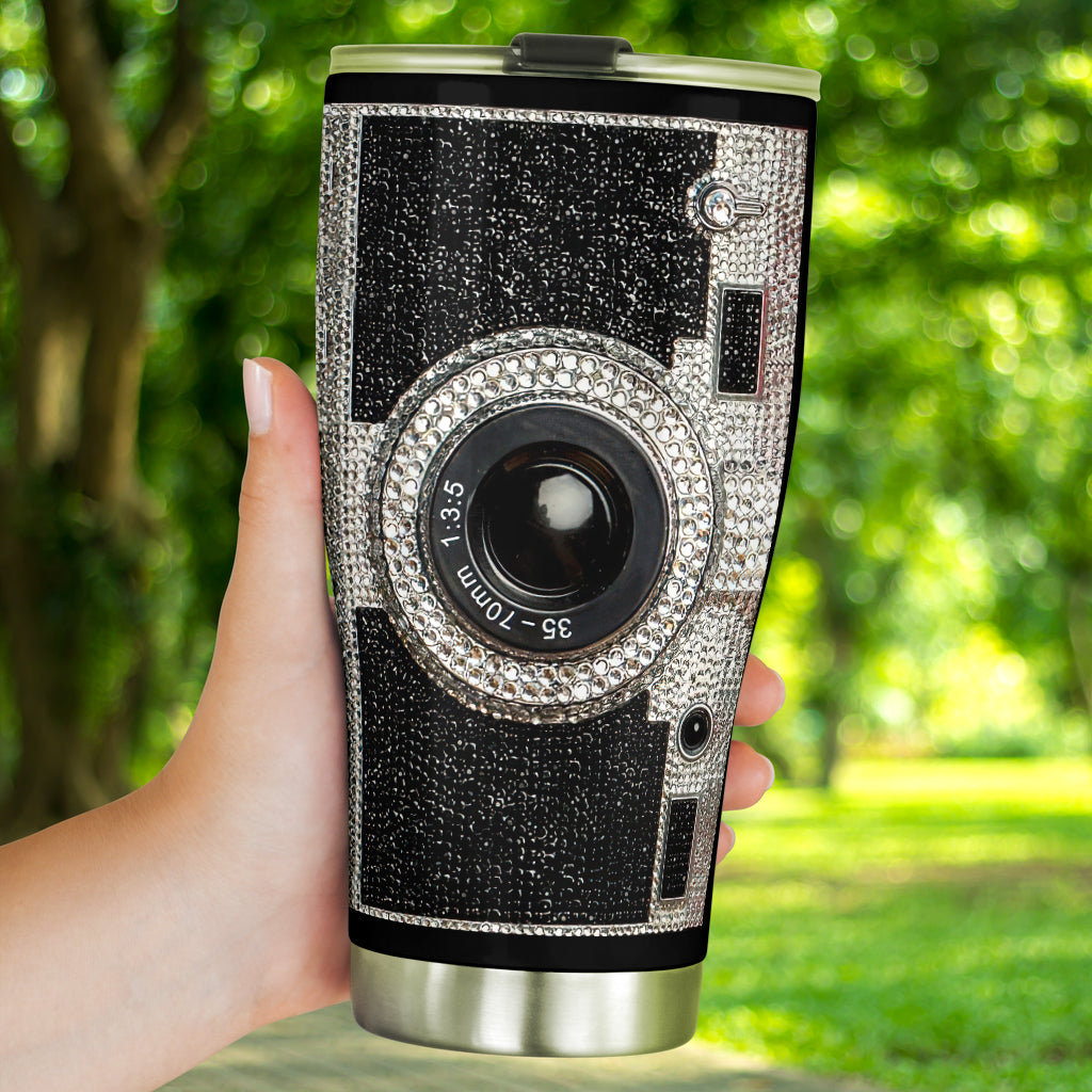 Bling Camera Rhinestone Pattern Print Photography Tumbler 0622