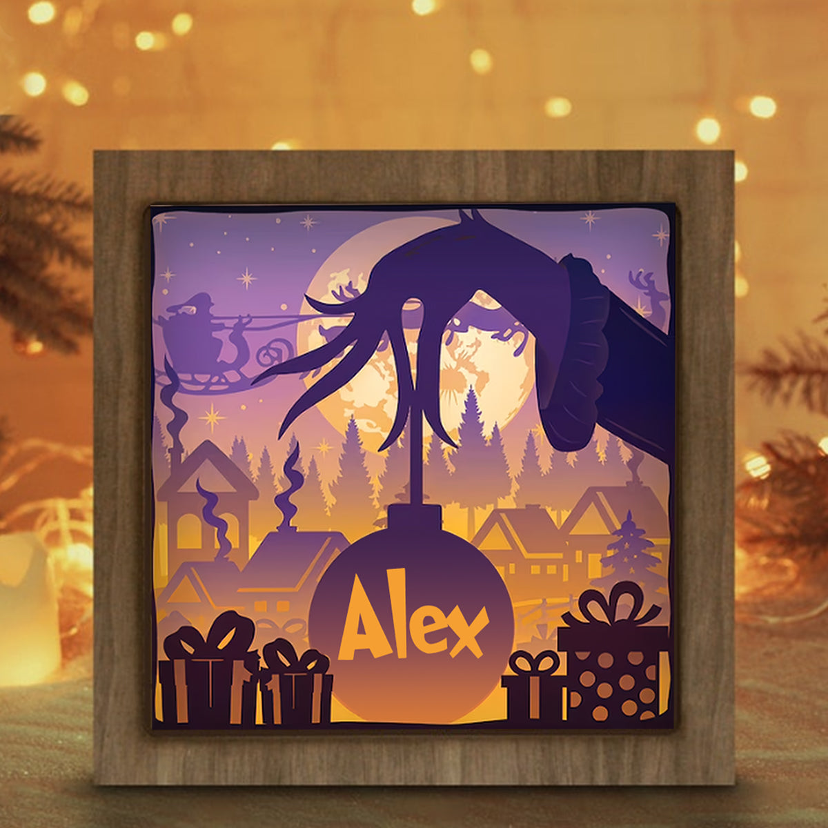 The Green Mischief - Personalized Stole Christmas Light Shadow Box