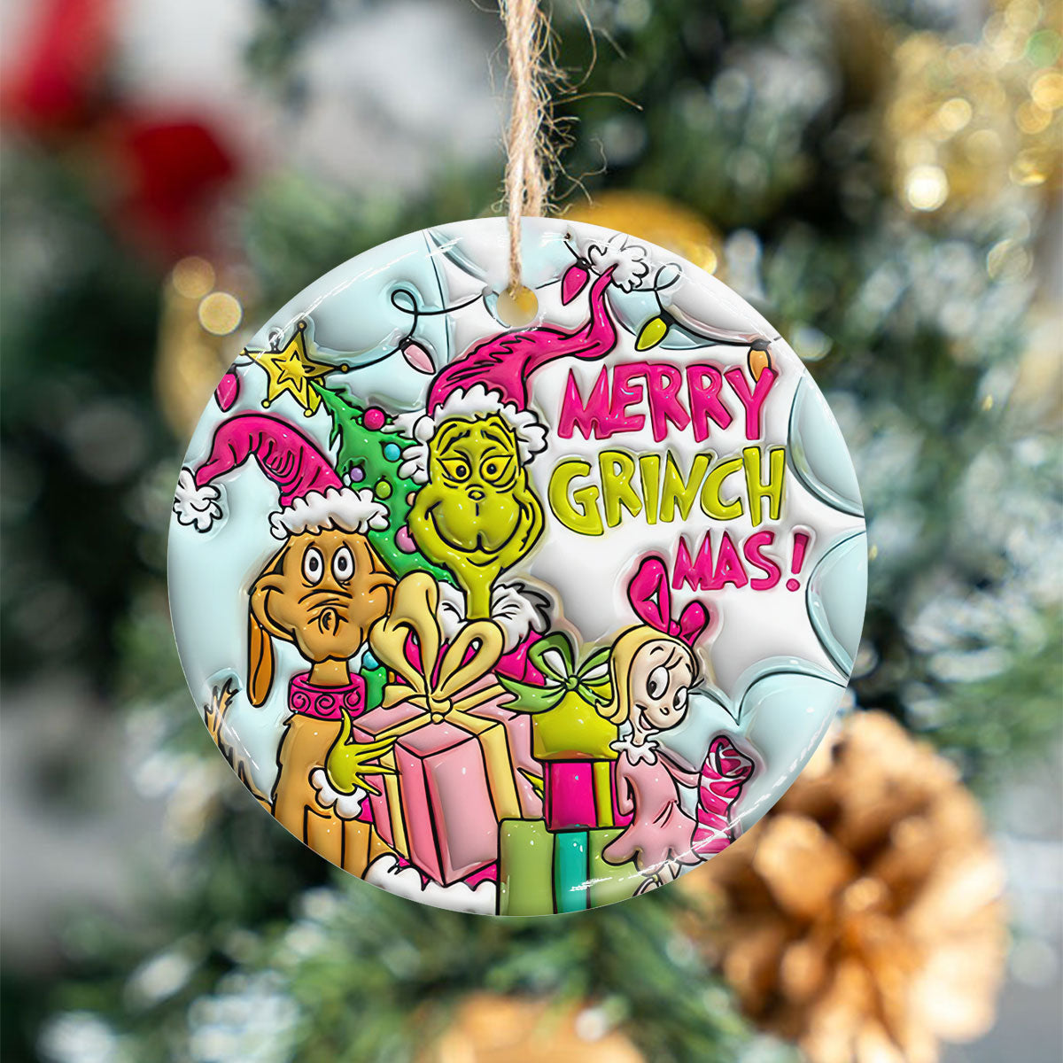 Merry Christmas - Personalized Stole Christmas Ceramic Circle Ornament
