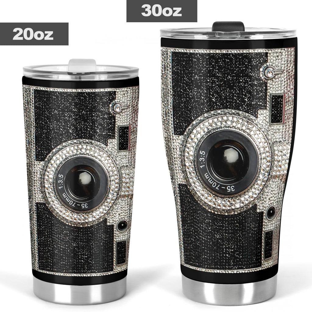 Bling Camera Rhinestone Pattern Print Photography Tumbler 0622