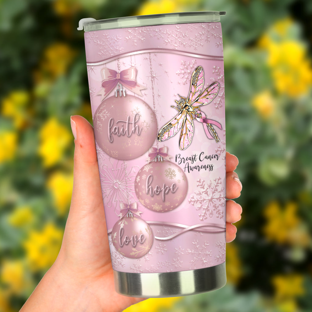 Faith Hope Love - Breast Cancer Awareness Tumbler With Metal Pattern Print 0622