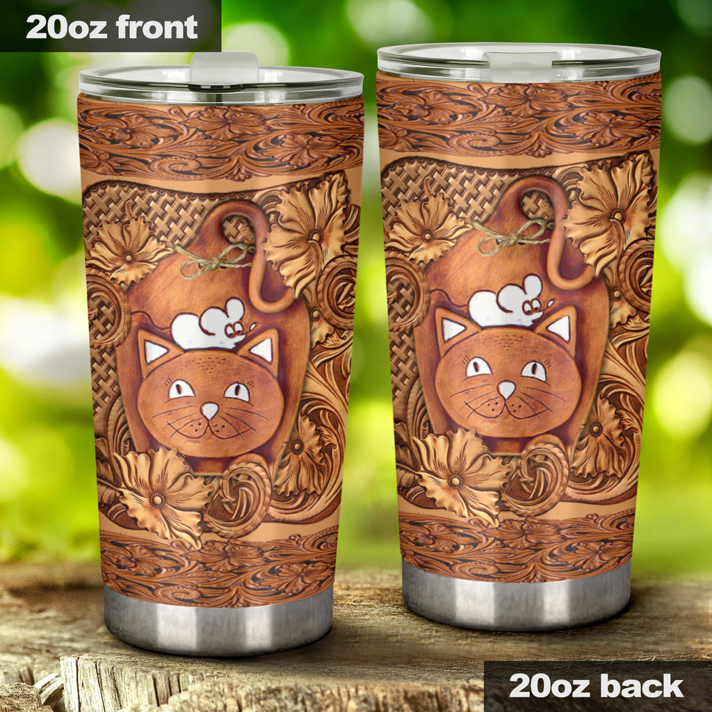 Cat Faux Wood Print Cat Tumbler 0622