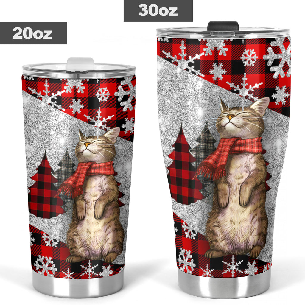Cat Faux Glitter Print Cat Tumbler 0622