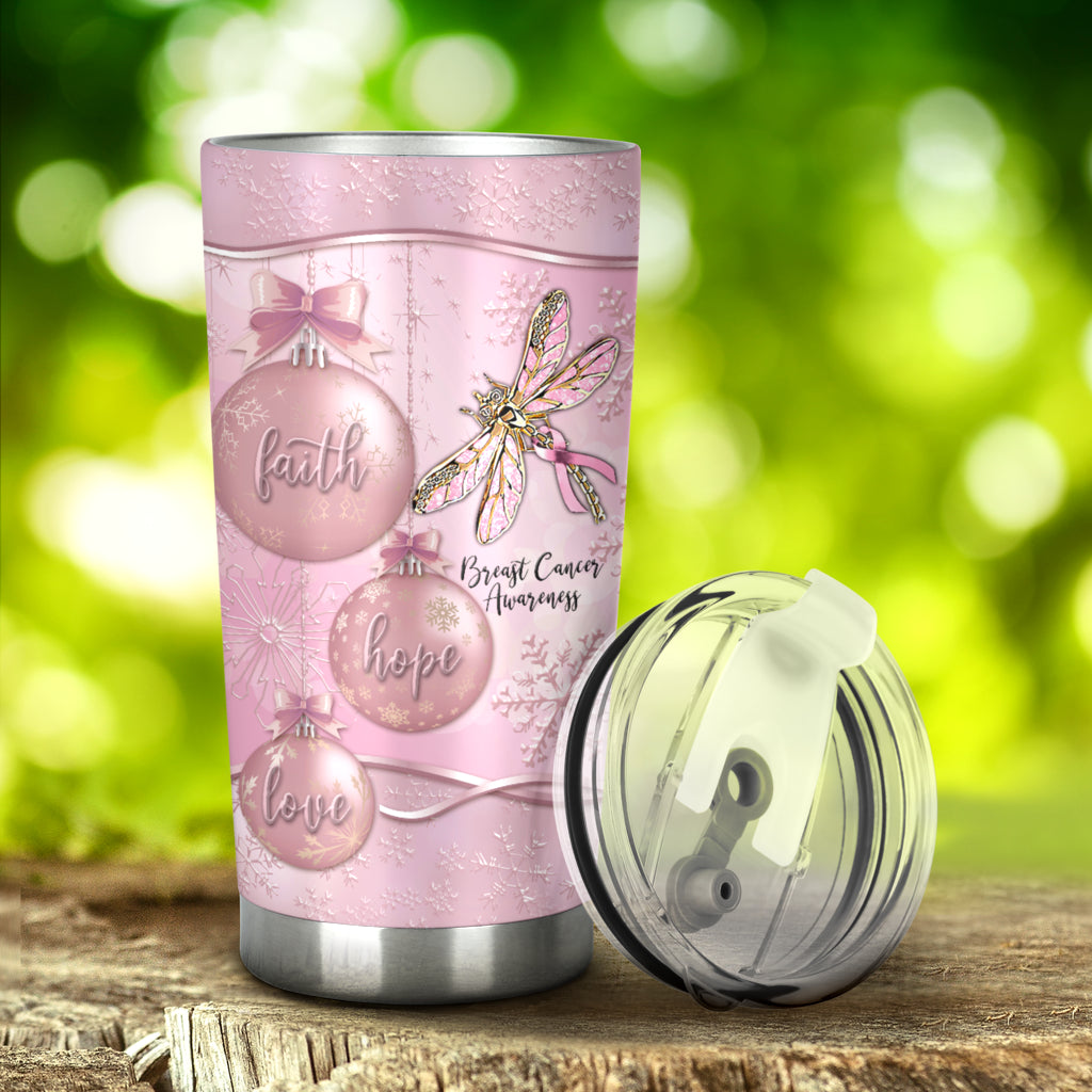 Faith Hope Love - Breast Cancer Awareness Tumbler With Metal Pattern Print 0622
