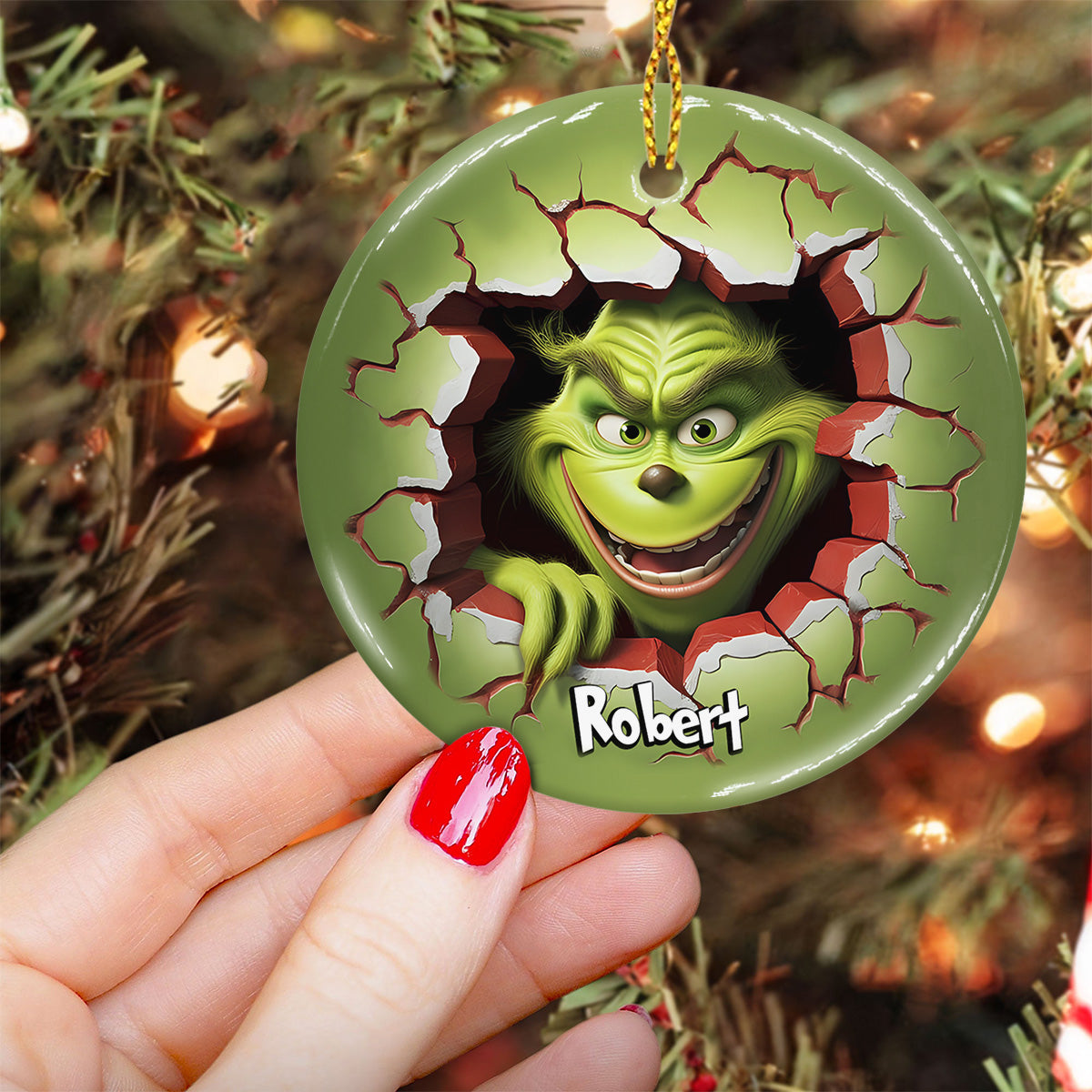 Merry Grinchmas - Personalized Stole Christmas Ceramic Circle Ornament
