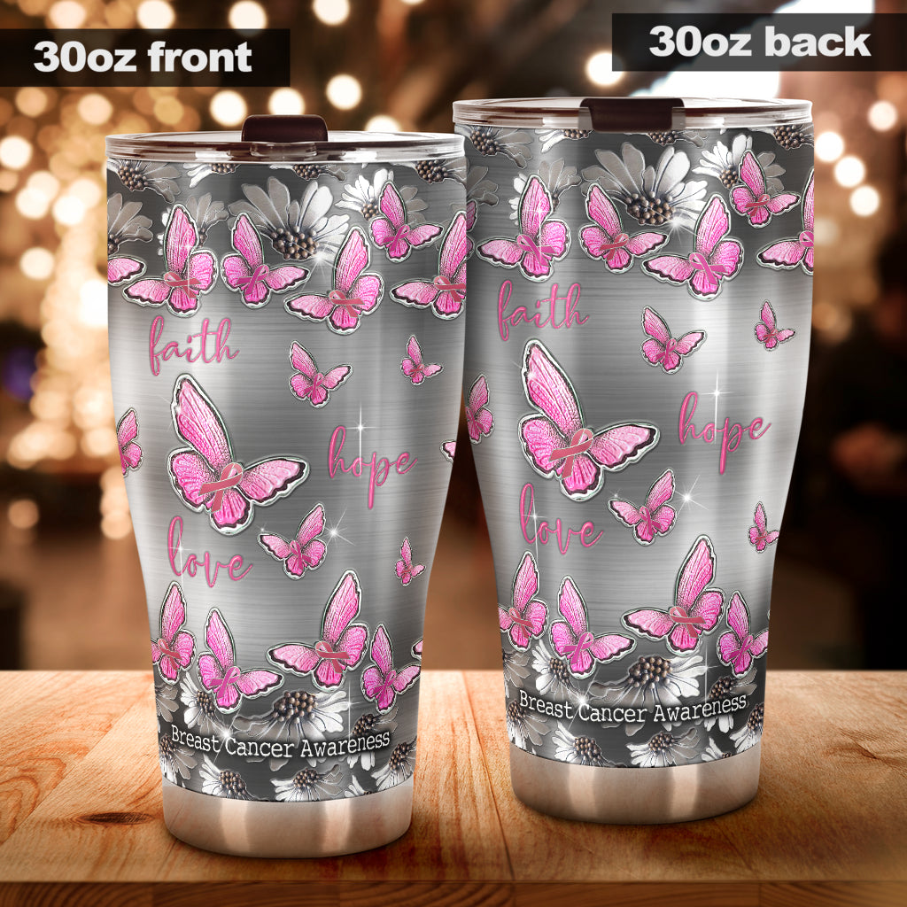 Faith Hope Love Metal Pattern Print Breast Cancer Awareness Tumbler 0622