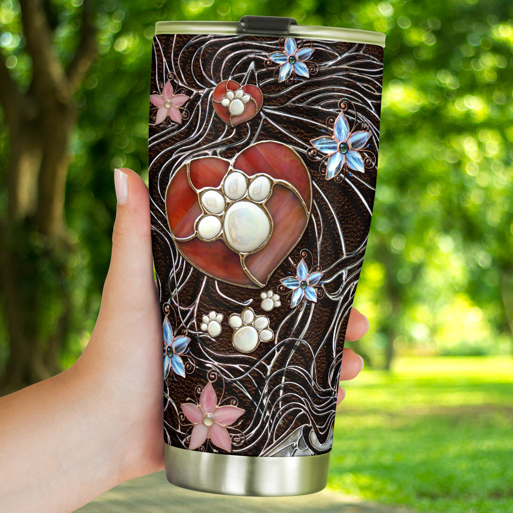 Paw Heart Stained Glass Pattern Print Dog Tumbler 0622
