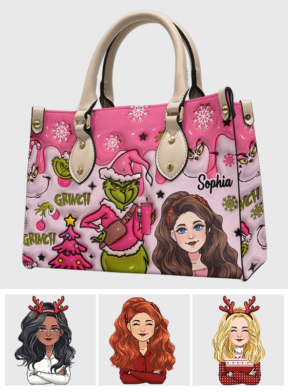 In My Grinch Era - Personalized Stole Christmas Leather Handbag