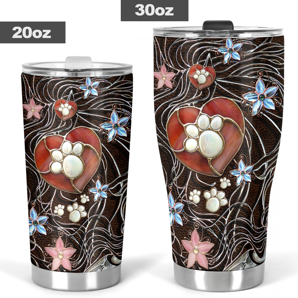 Paw Heart Stained Glass Pattern Print Dog Tumbler 0622