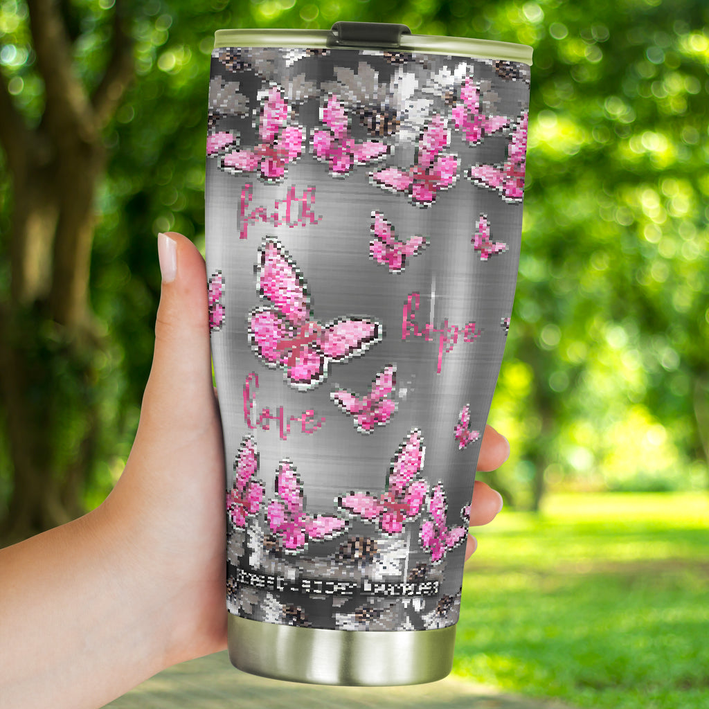 Faith Hope Love - Breast Cancer Awareness Tumbler With Metal Pattern Print 0622