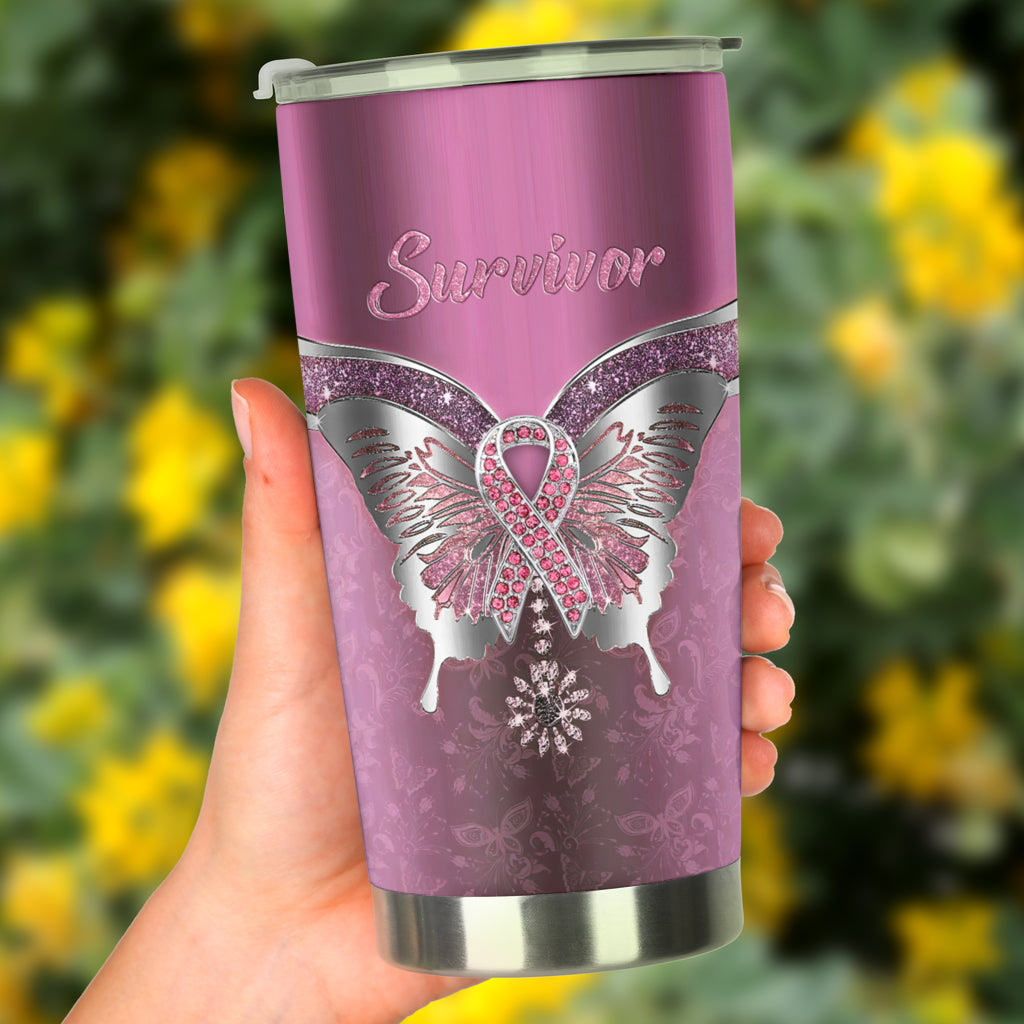 Survivor - Breast Cancer Awareness Tumbler With Metal Pattern Print 0622