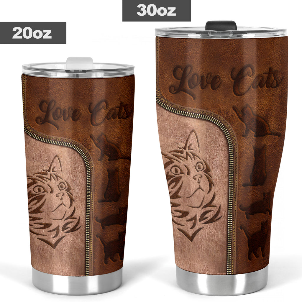 Love Cats Leather Pattern Print Cat Tumbler 0622