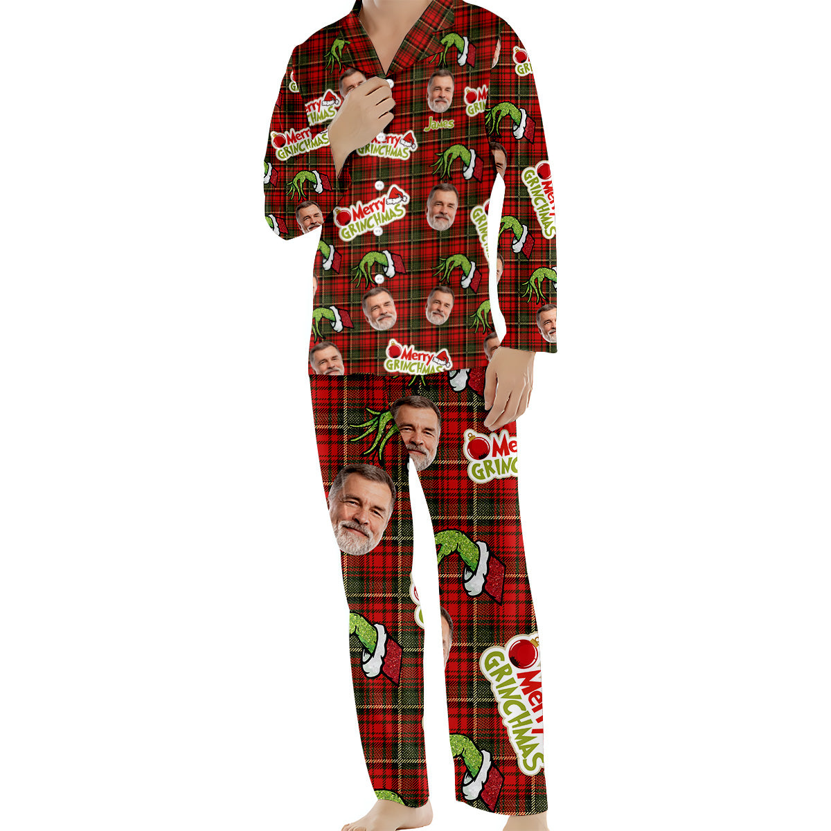 Merry Grinchmas - Personalized Stole Christmas Button Down Pajamas
