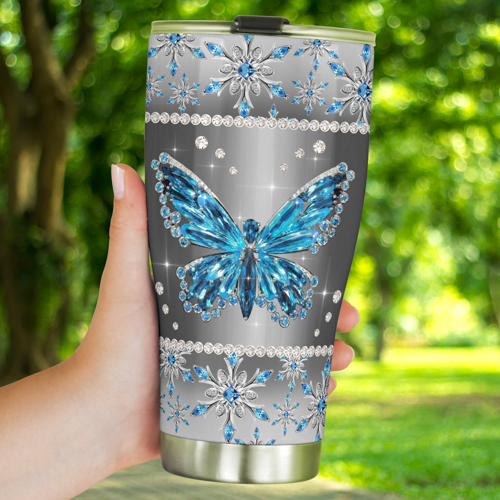 Winter Vibes Rhinestone Pattern Print Butterfly Tumbler 0622