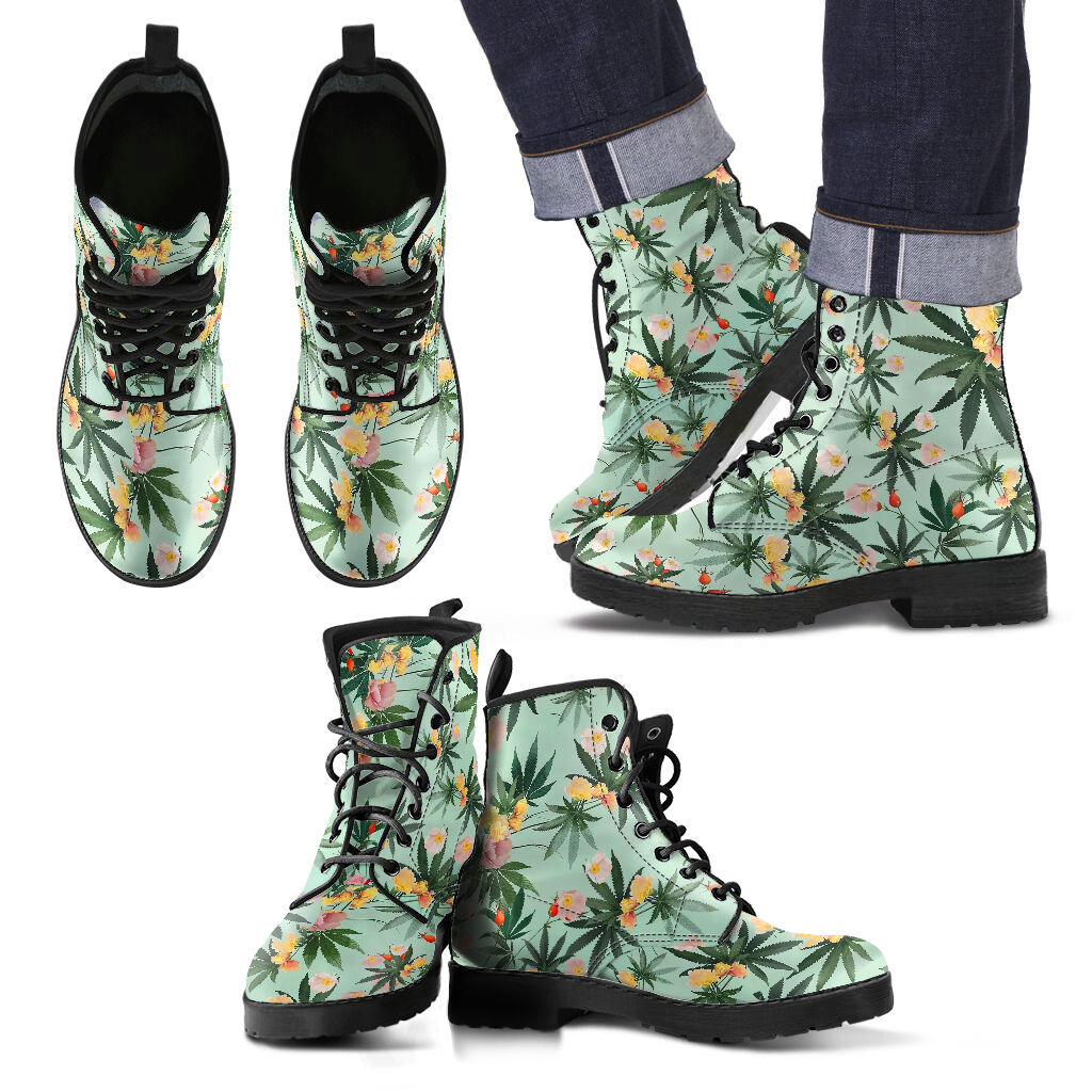 Floral Leaves - Weed Leather Boots 0622