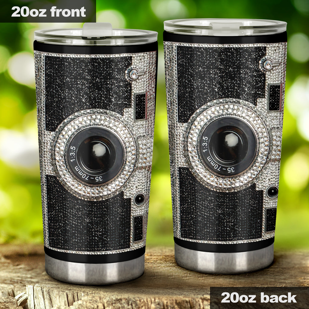 Bling Camera Rhinestone Pattern Print Photography Tumbler 0622