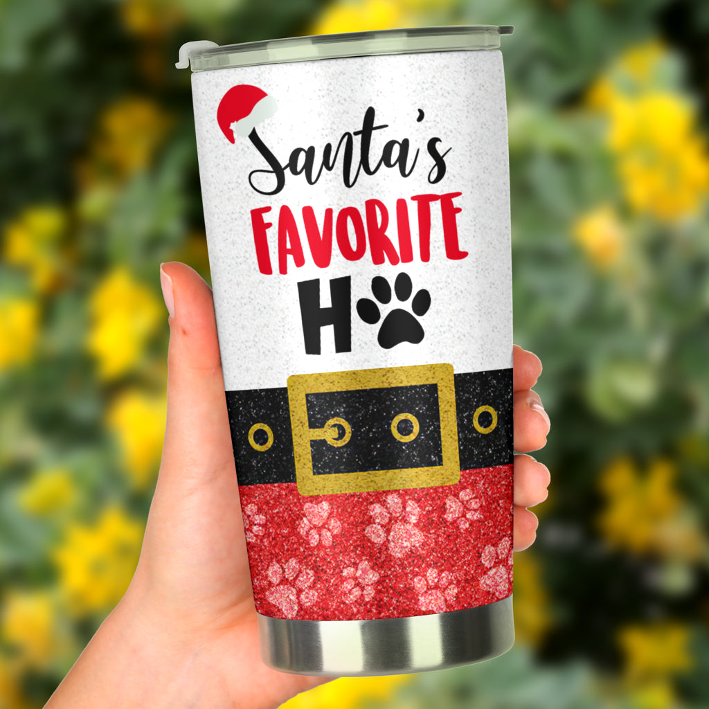 Santa's Favorite Ho Faux Glitter Print Dog Tumbler 0622