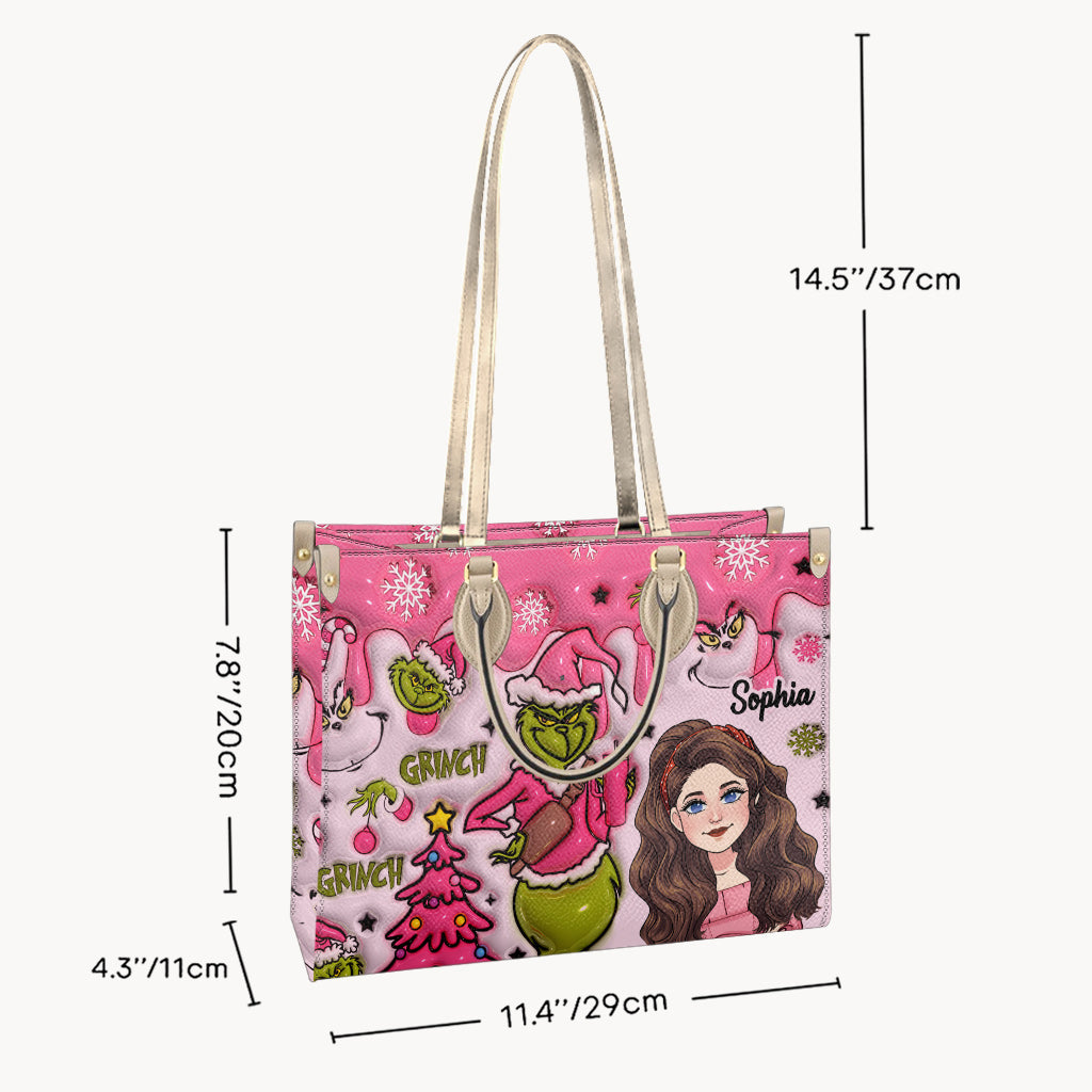 In My Grinch Era - Personalized Stole Christmas Leather Handbag