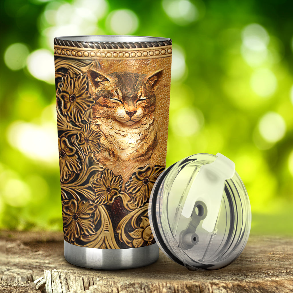 Cat Tumbler With Leather Pattern Print 0622