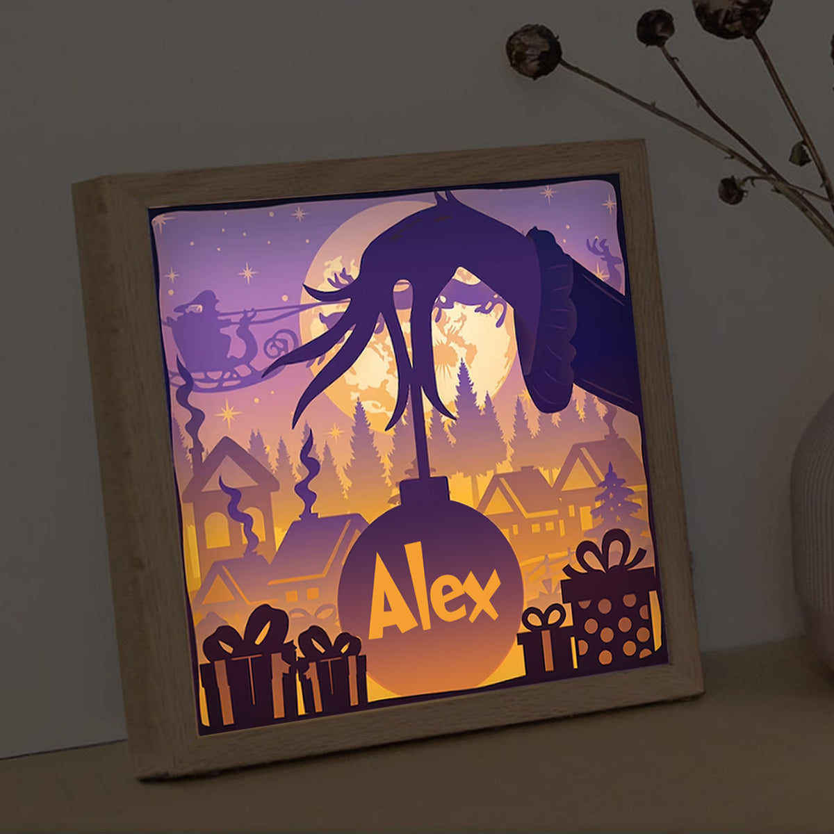 The Green Mischief - Personalized Stole Christmas Light Shadow Box