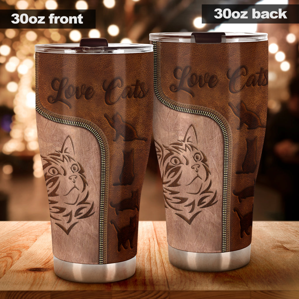 Love Cats Leather Pattern Print Cat Tumbler 0622