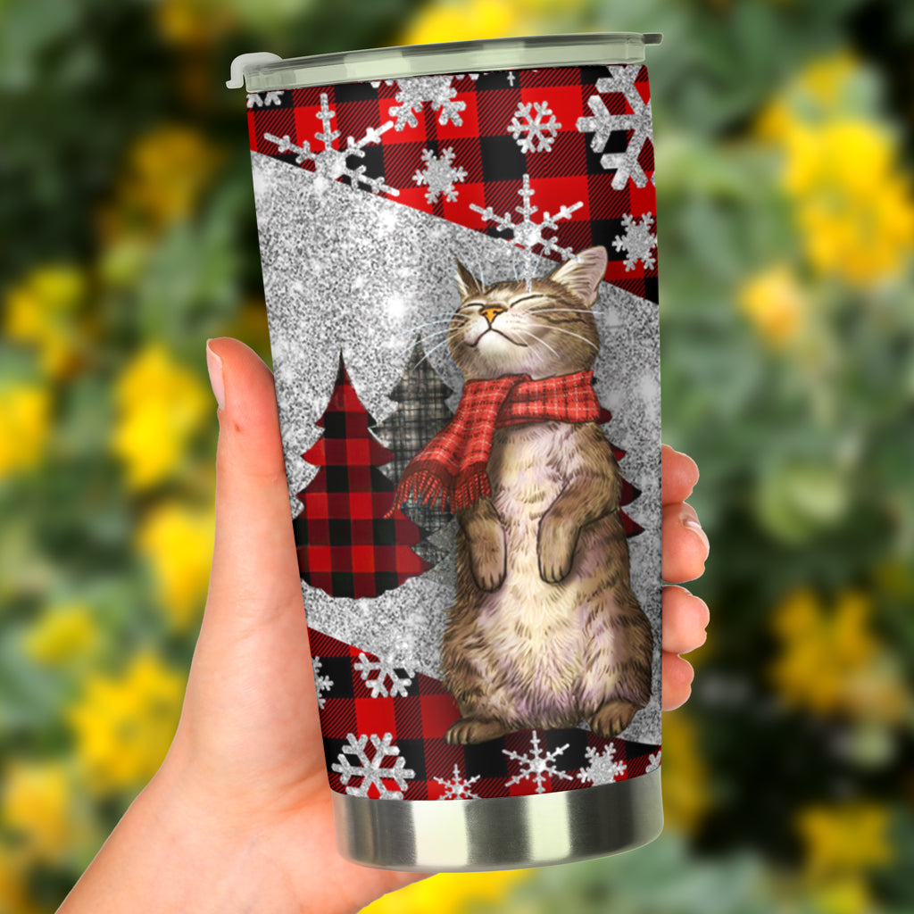 Cat Faux Glitter Print Cat Tumbler 0622