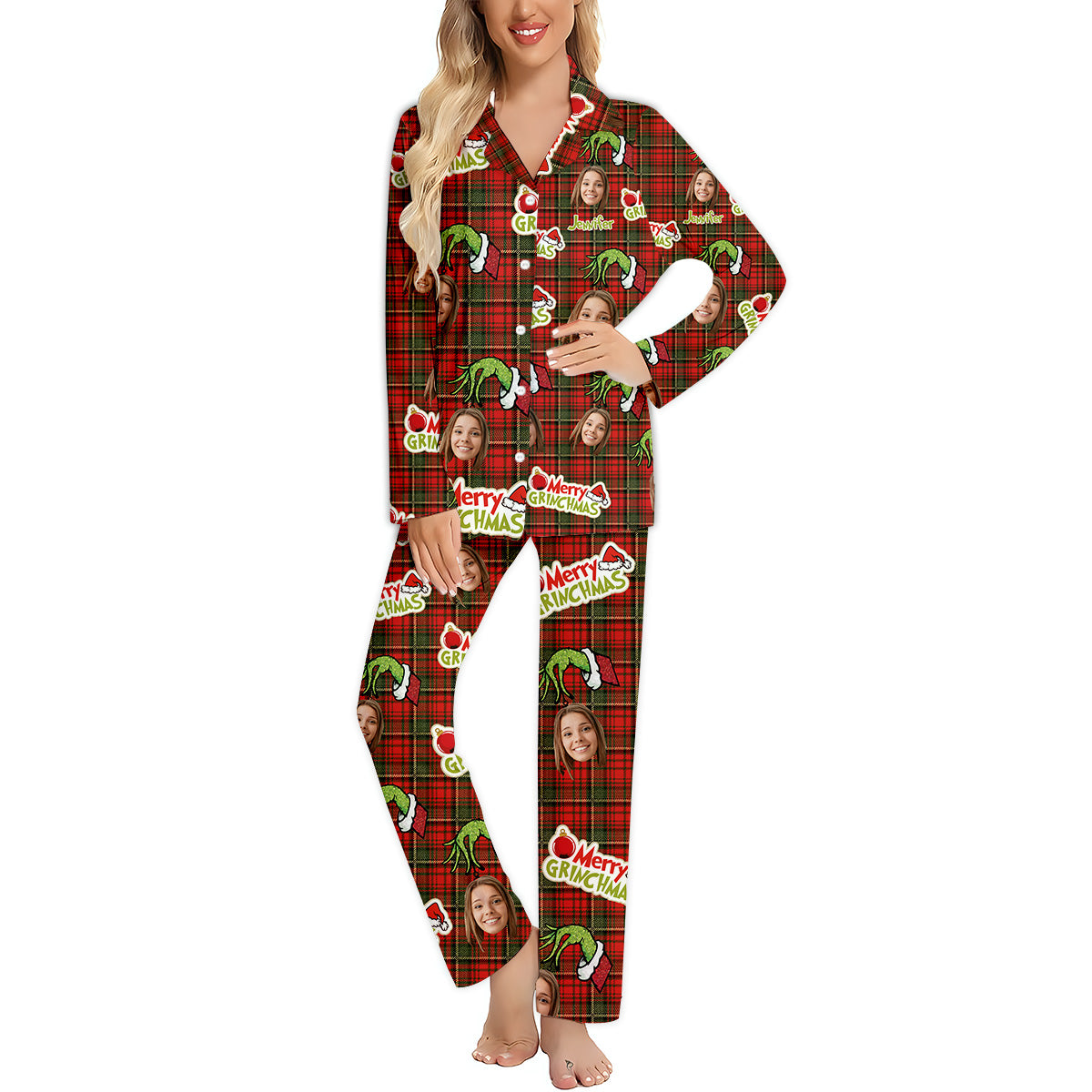 Merry Grinchmas - Personalized Stole Christmas Button Down Pajamas