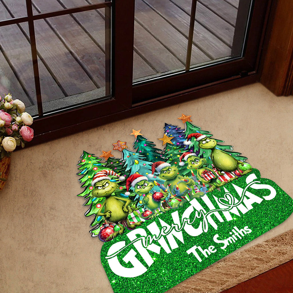 Merry Grinchmas - Personalized Stole Christmas Shaped Doormat