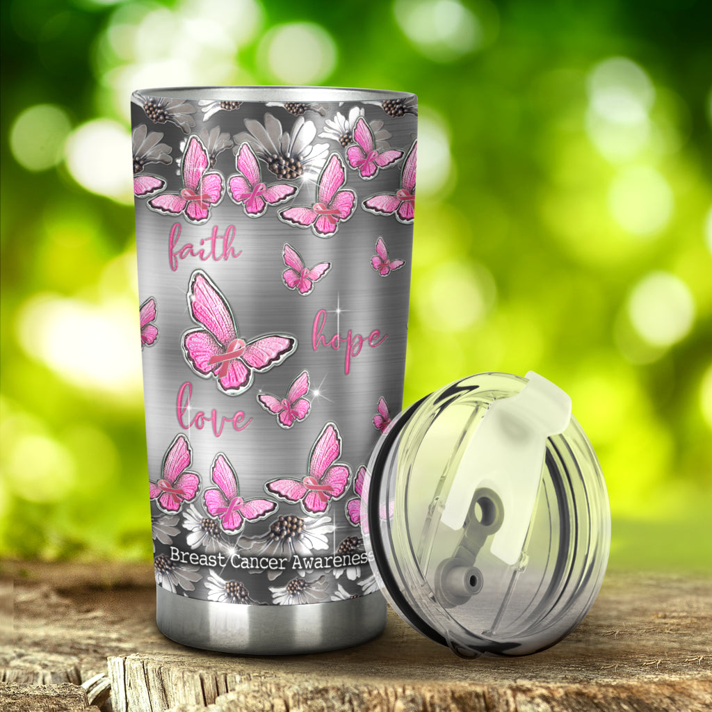 Faith Hope Love Metal Pattern Print Breast Cancer Awareness Tumbler 0622