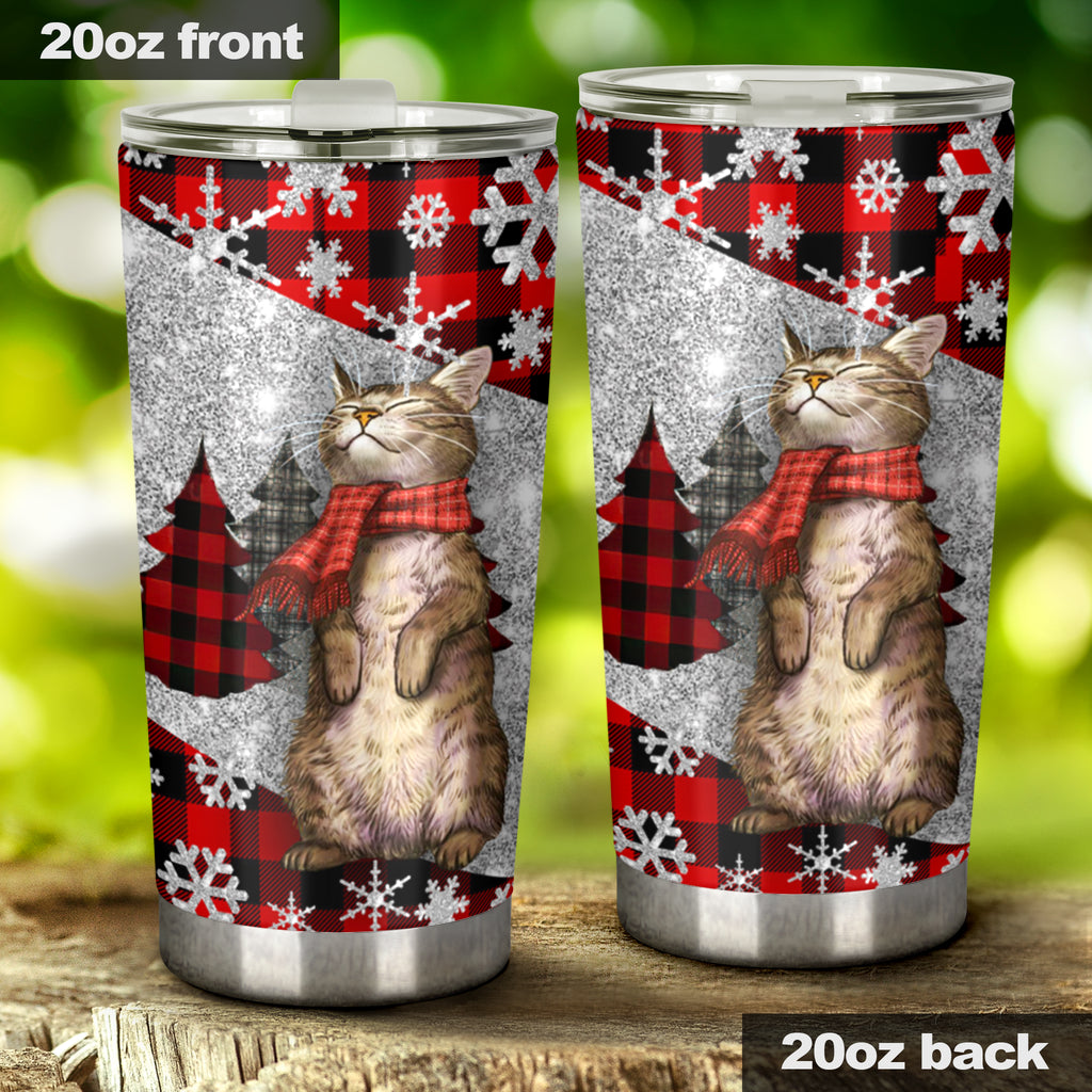 Cat Faux Glitter Print Cat Tumbler 0622
