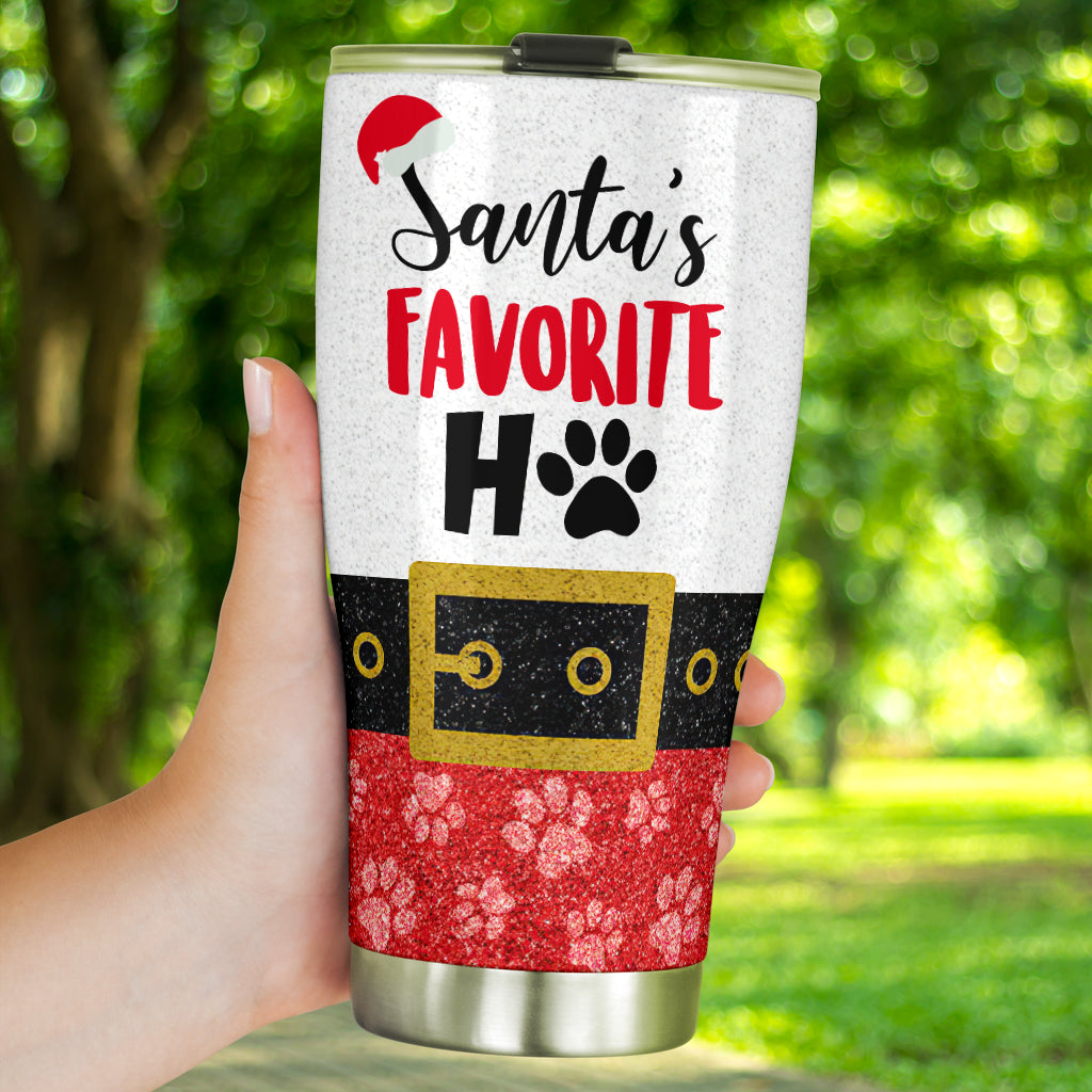 Santa's Favorite Ho Faux Glitter Print Dog Tumbler 0622