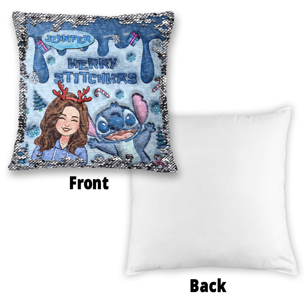 Merrry Christmas Ohana - Personalized Ohana Sequin Pillow Cover