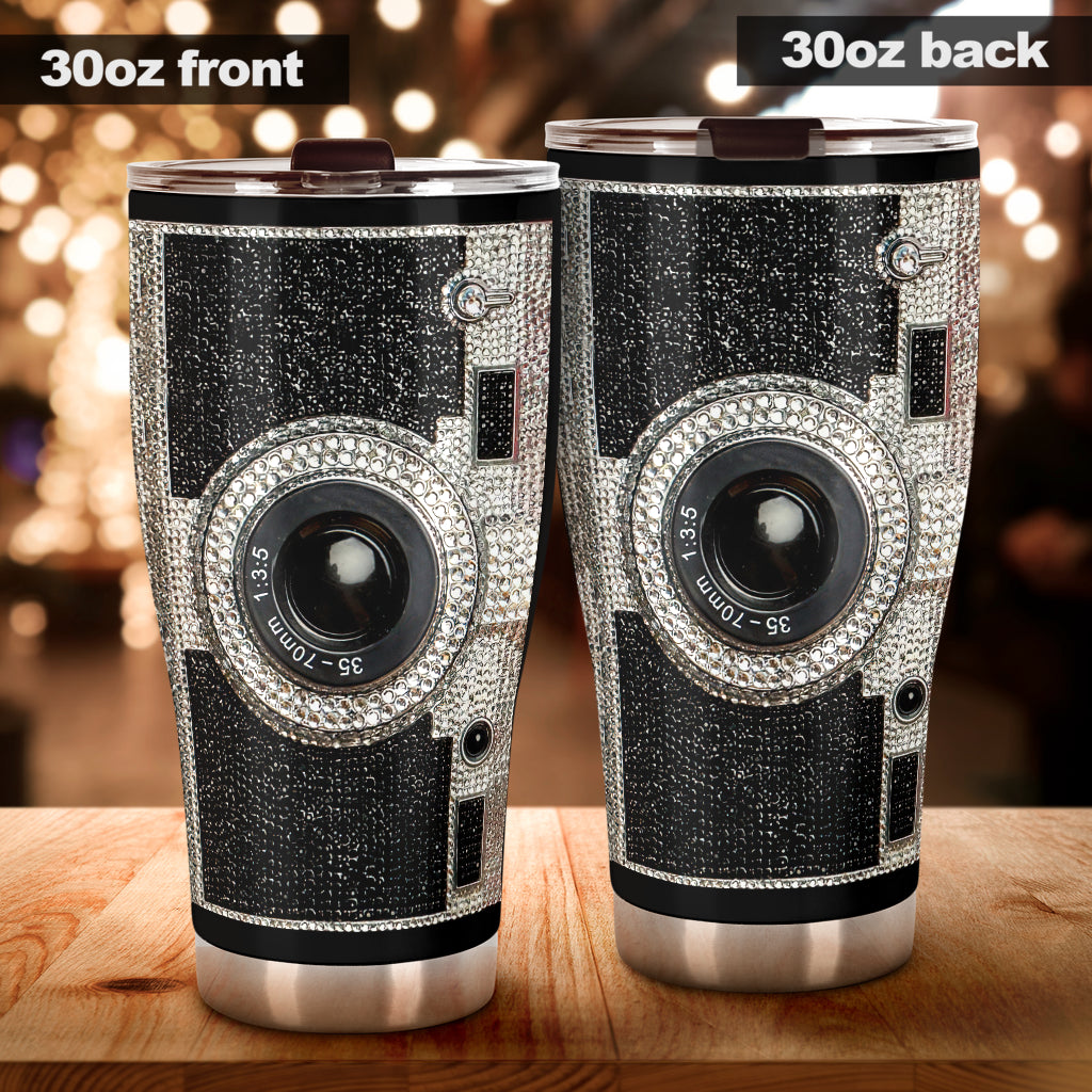 Bling Camera Rhinestone Pattern Print Photography Tumbler 0622