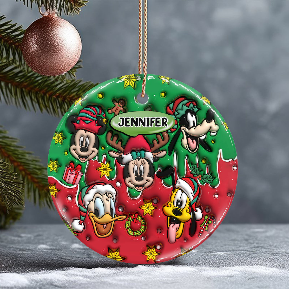 Christmas Is Coming - Personalized Mouse Ceramic Circle Ornament