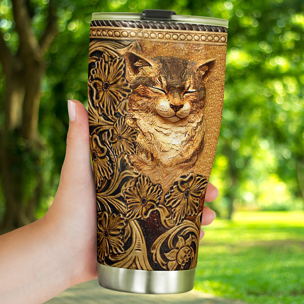 Cat Tumbler With Leather Pattern Print 0622
