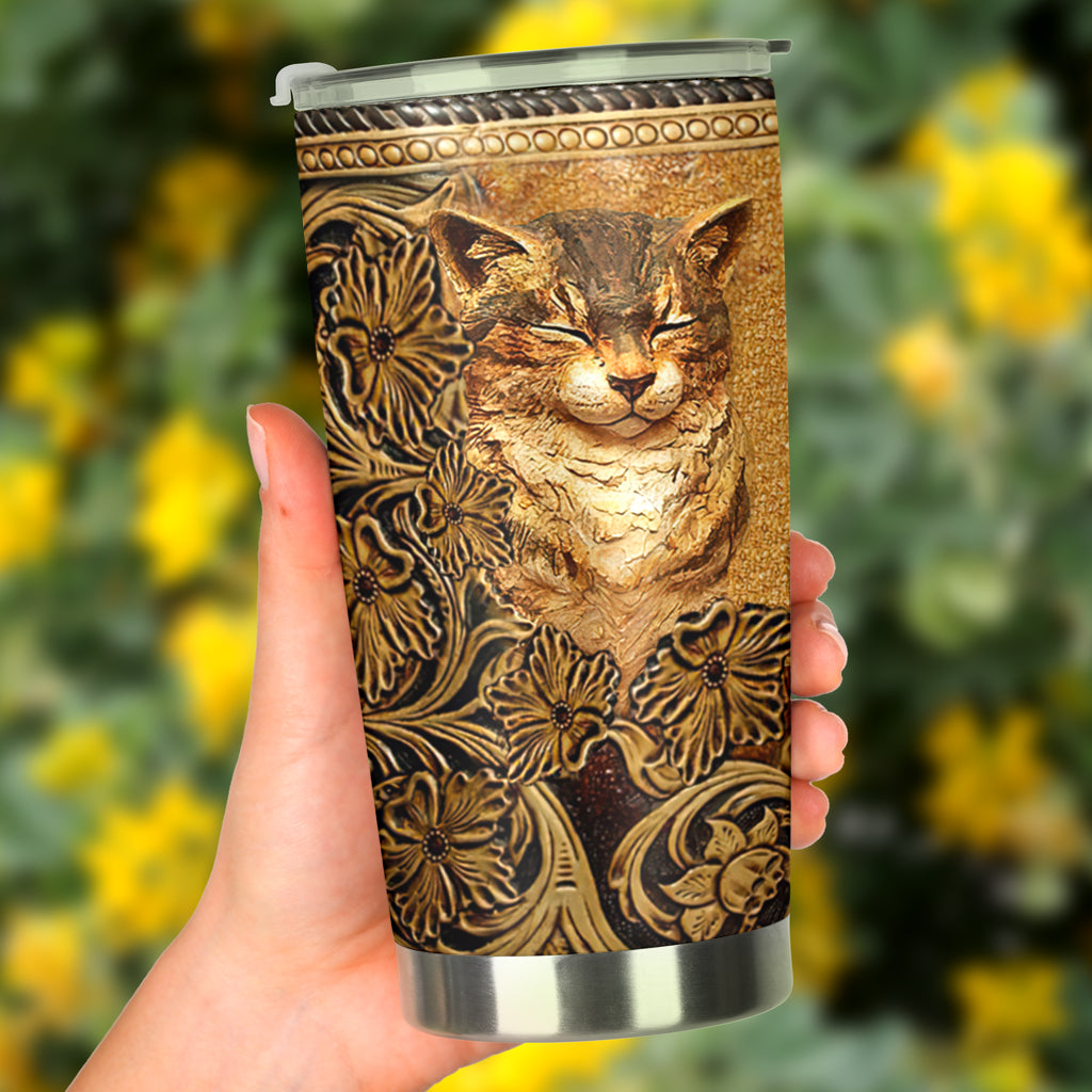Cat Tumbler With Leather Pattern Print 0622