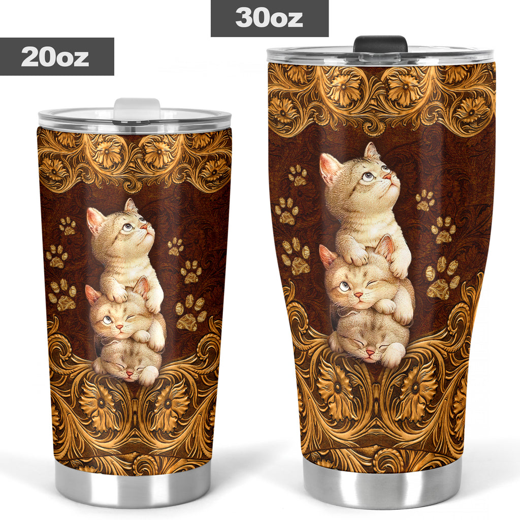 Cat Leather Pattern Print Cat Tumbler 0622