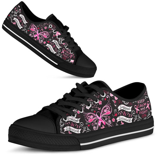 Keep Calm And Fight On Breast Cancer Survivor Breast Cancer Awareness Low Top Shoes 0622