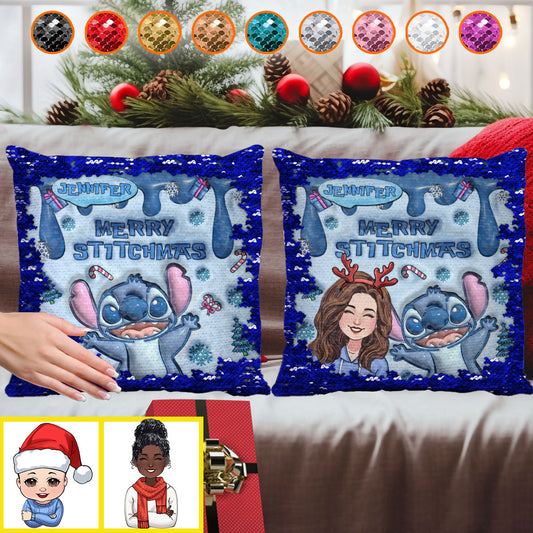 Merrry Christmas Ohana - Personalized Ohana Sequin Pillow Cover