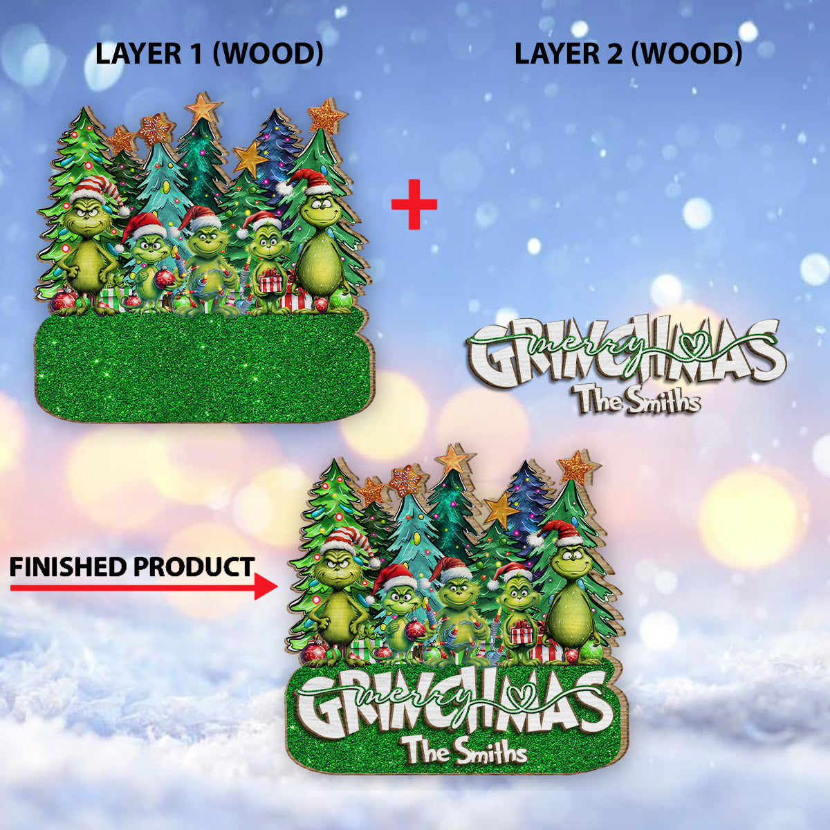Merry Grinchmas - Personalized Stole Christmas 2 Layered Wood Sign / Wood Plaque