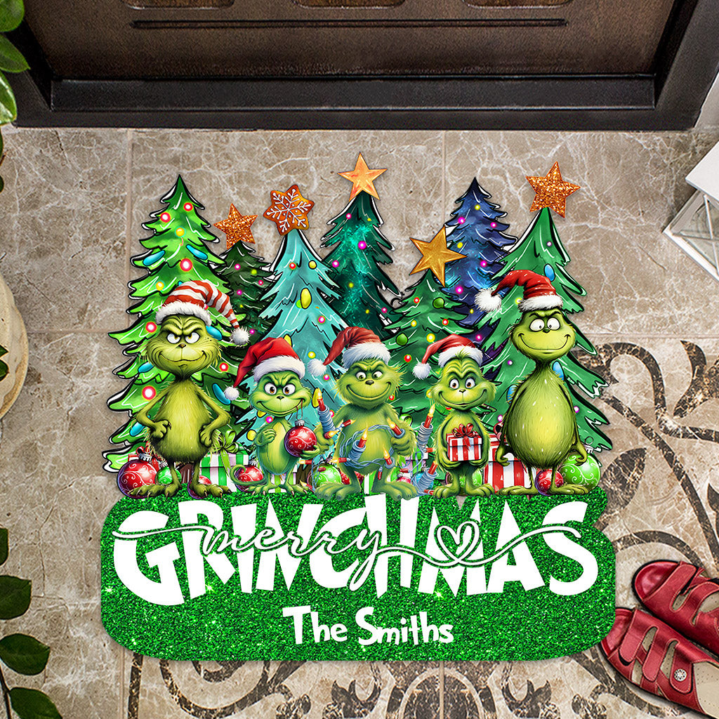 Merry Grinchmas - Personalized Stole Christmas Shaped Doormat