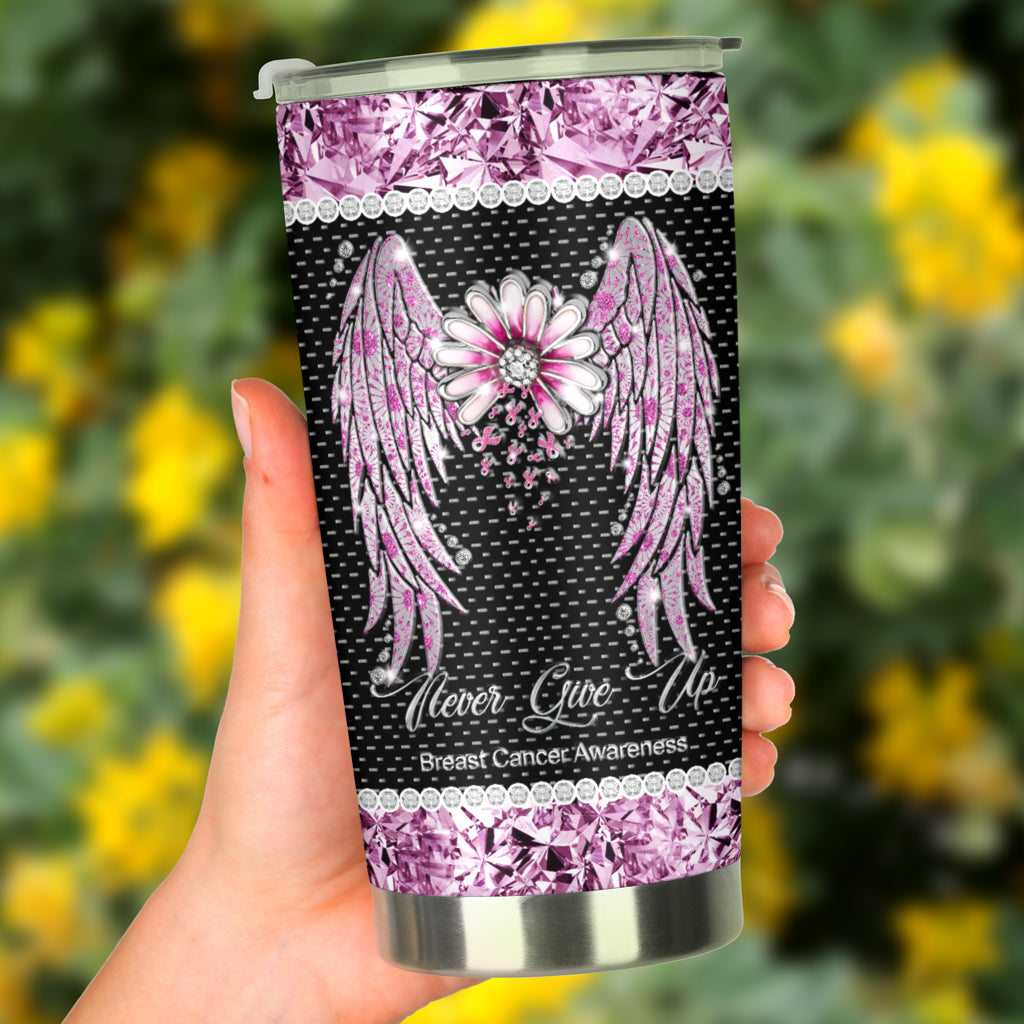 Faith Hope Love Rhinestone Pattern Print Breast Cancer Awareness Tumbler 0622