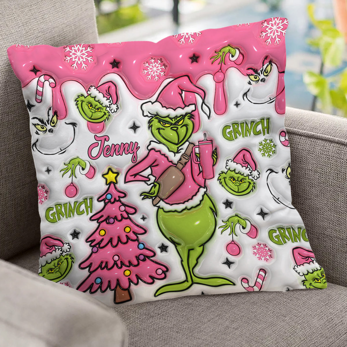 Merry Grinchmas - Personalized Stole Christmas Throw Pillow