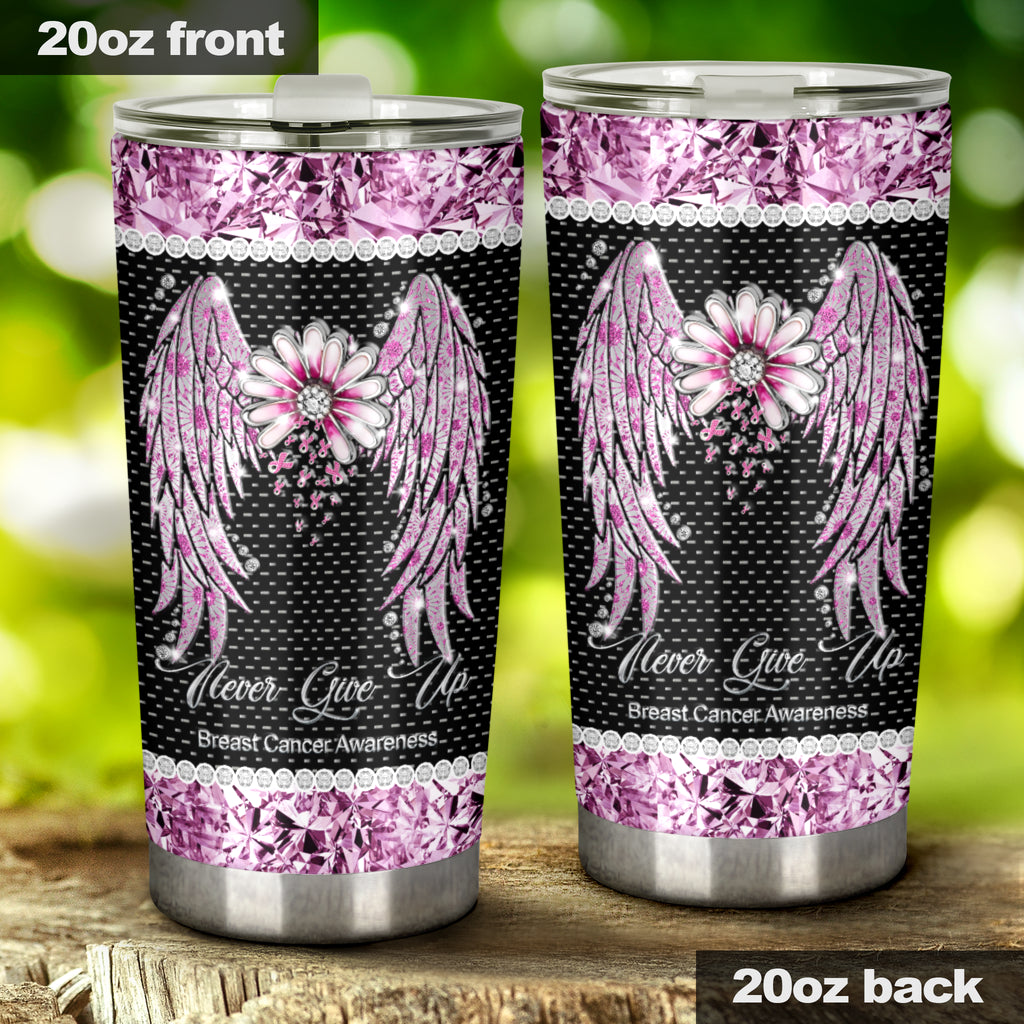 Faith Hope Love Rhinestone Pattern Print Breast Cancer Awareness Tumbler 0622