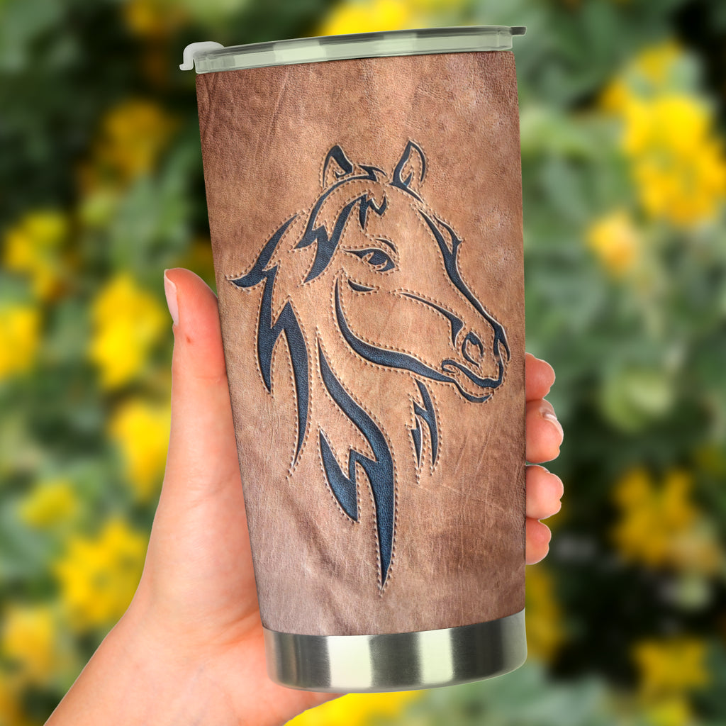 Love Horses - Tumbler With Leather Pattern Print 0622