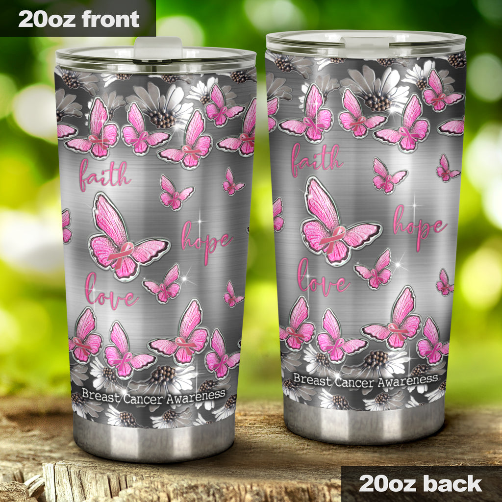 Faith Hope Love Metal Pattern Print Breast Cancer Awareness Tumbler 0622