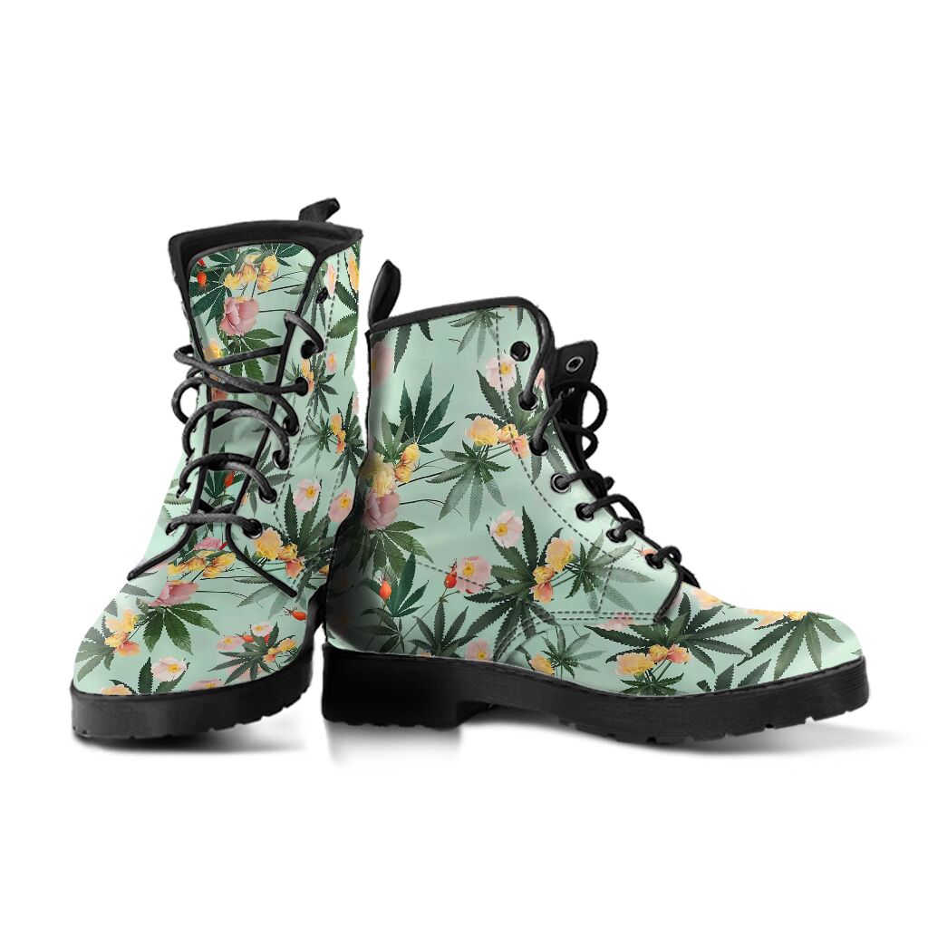 Floral Leaves - Weed Leather Boots 0622